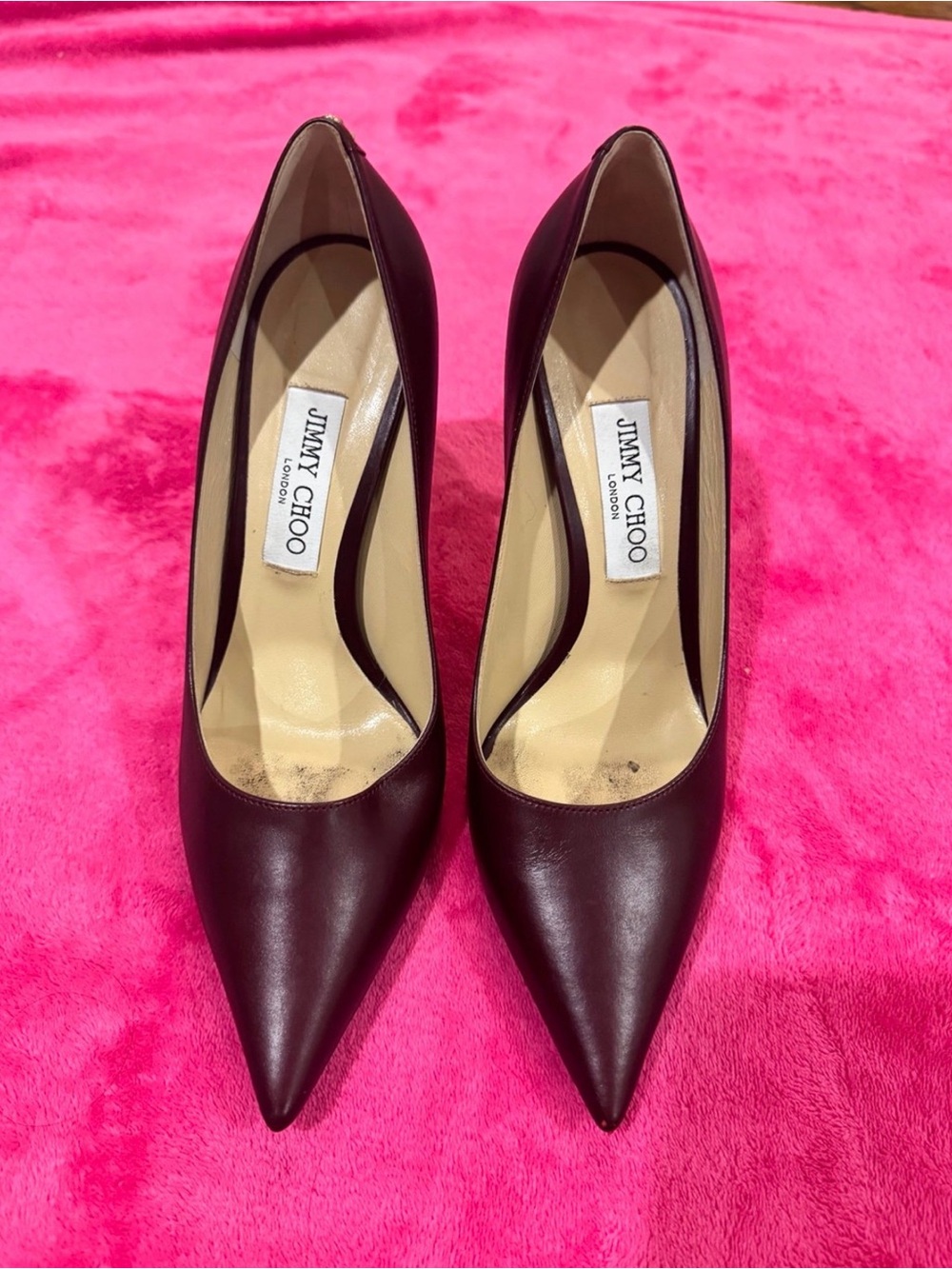 Jimmy Choo Plum Leather Pointed-Toe Pumps